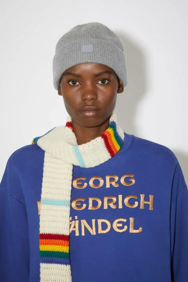 Acne Studios Face Collection Woman Small Face Logo Beanie Grey Melange