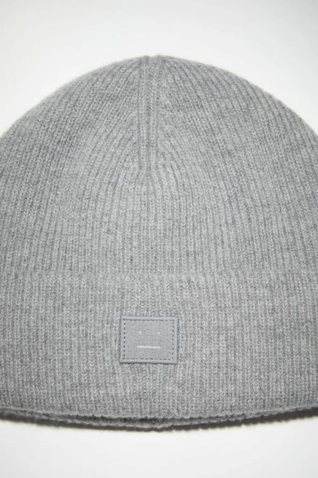 Acne Studios Face Collection Woman Small Face Logo Beanie Grey Melange