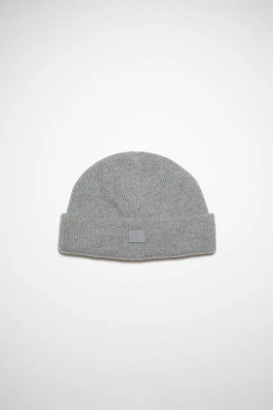Acne Studios Face Collection Woman Small Face Logo Beanie Grey Melange