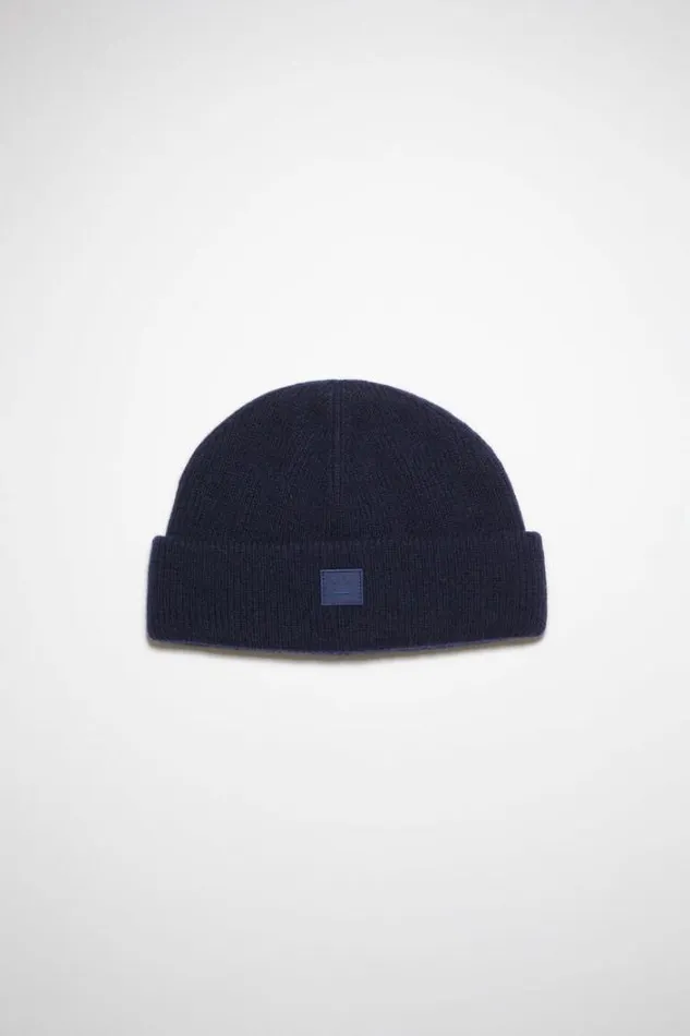 Acne Studios Face Collection Woman Small Face Logo Beanie Navy