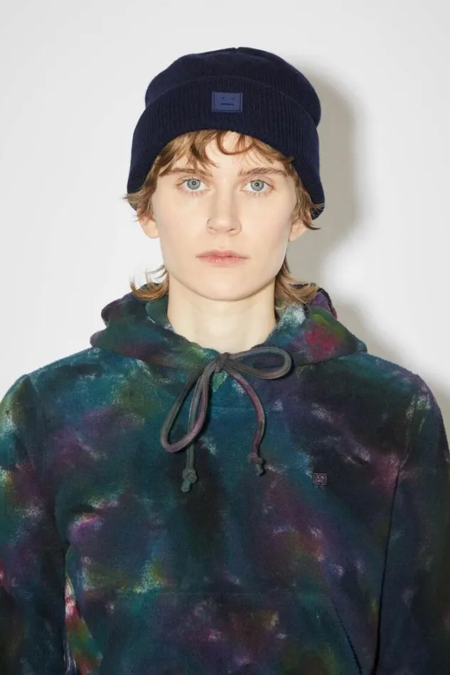 Acne Studios Face Collection Woman Small Face Logo Beanie Navy