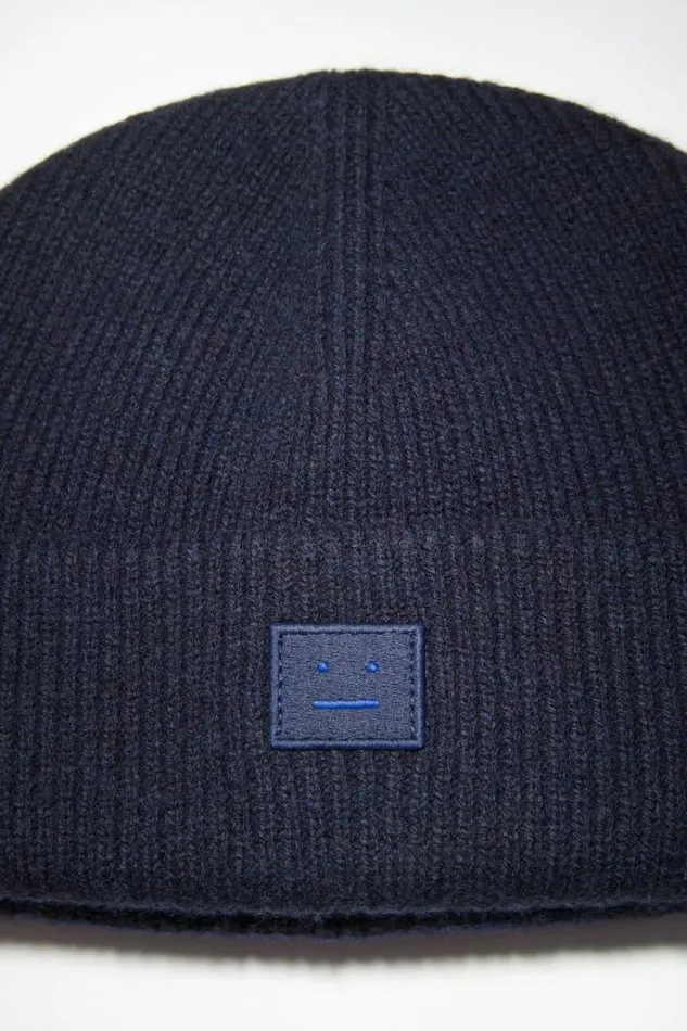 Acne Studios Face Collection Woman Small Face Logo Beanie Navy