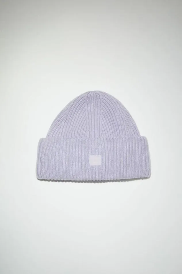 Acne Studios Face Collection Woman Small Face Logo Beanie Purple Melange