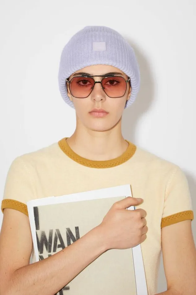 Acne Studios Face Collection Woman Small Face Logo Beanie Purple Melange