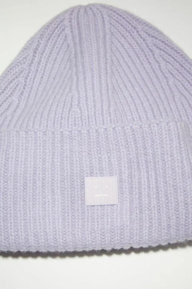 Acne Studios Face Collection Woman Small Face Logo Beanie Purple Melange