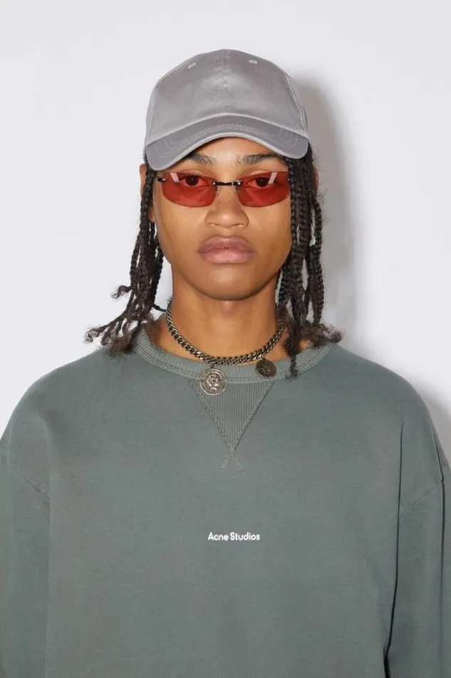 Acne Studios Hats Woman Cotton Baseball Cap GreyKhaki