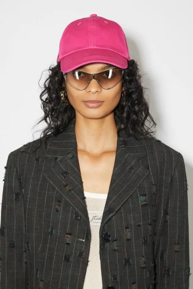 Acne Studios Hats Woman Cotton Baseball Cap Neon Pink