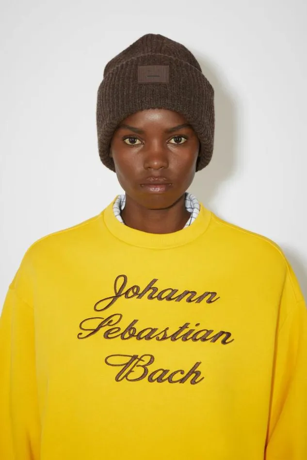 Acne Studios Hats Woman Large Face Logo Beanie GreyBrown Melange