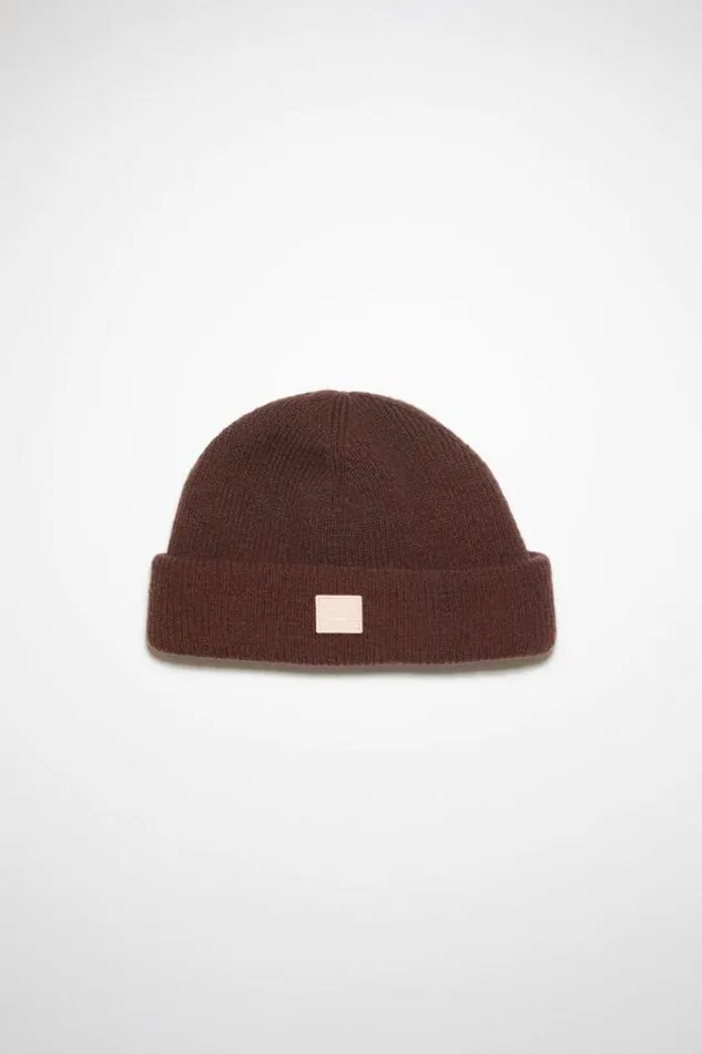 Acne Studios Hats Woman Small Face Logo Beanie Dark Brown