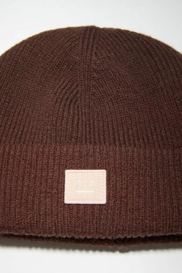 Acne Studios Hats Woman Small Face Logo Beanie Dark Brown
