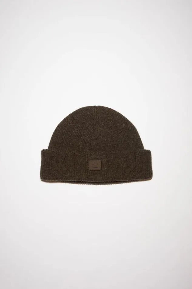 Acne Studios Hats Woman Small Face Logo Beanie GreyBrown Melange