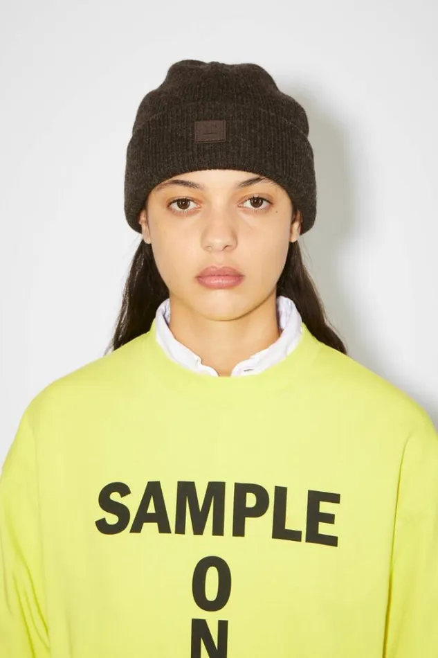 Acne Studios Hats Woman Small Face Logo Beanie GreyBrown Melange