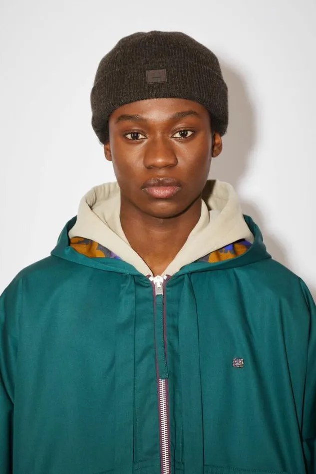 Acne Studios Hats Woman Small Face Logo Beanie GreyBrown Melange