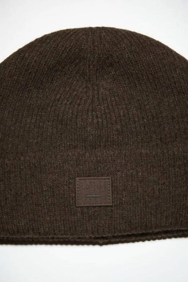 Acne Studios Hats Woman Small Face Logo Beanie GreyBrown Melange