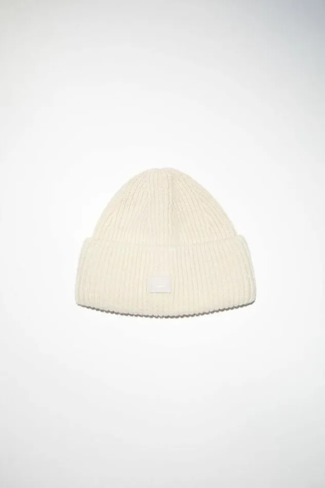 Acne Studios Hats Woman Small Face Logo Beanie Oatmeal Melange