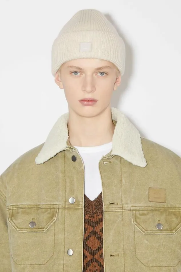 Acne Studios Hats Woman Small Face Logo Beanie Oatmeal Melange