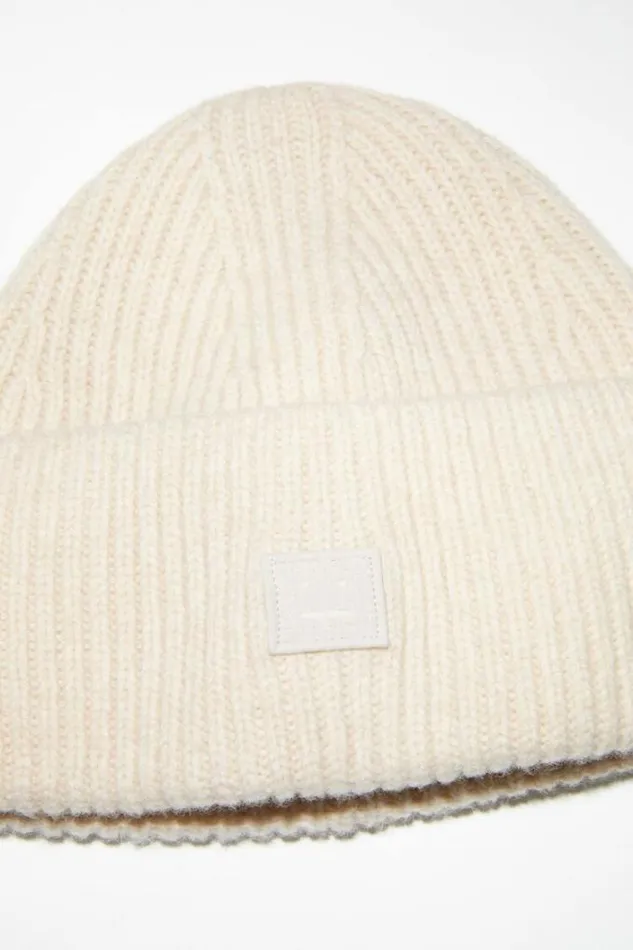 Acne Studios Hats Woman Small Face Logo Beanie Oatmeal Melange