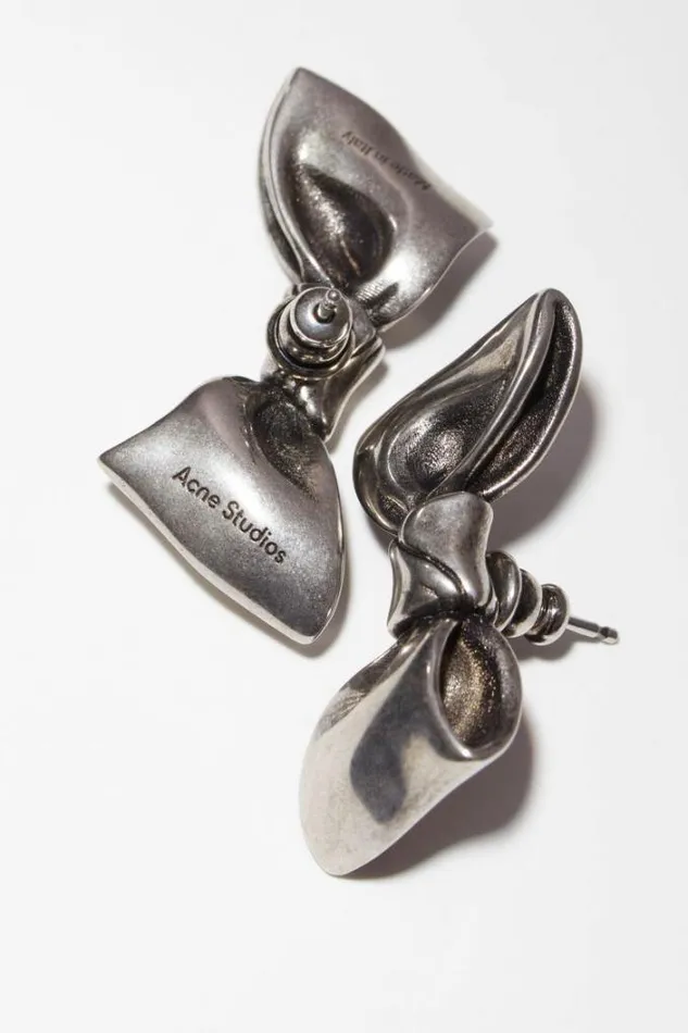 Acne Studios Jewellery Woman Bow Earrings Antique Silver
