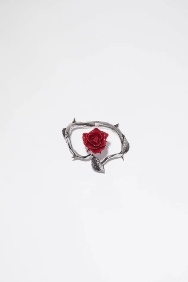 Acne Studios Jewellery Woman Cuff Rose BraceletRunway Show Antique SilverRed