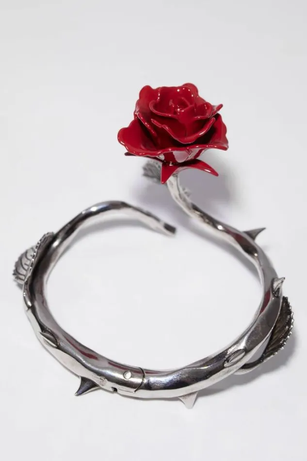 Acne Studios Jewellery Woman Cuff Rose BraceletRunway Show Antique SilverRed