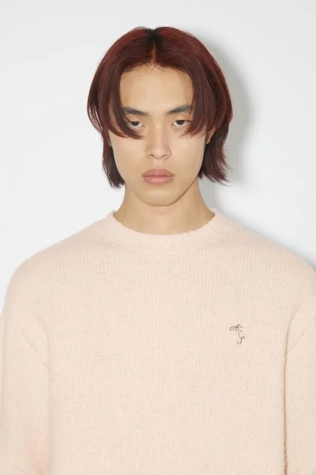 Acne Studios Knitwear Man Crew Neck Wool Jumper Powder Pink