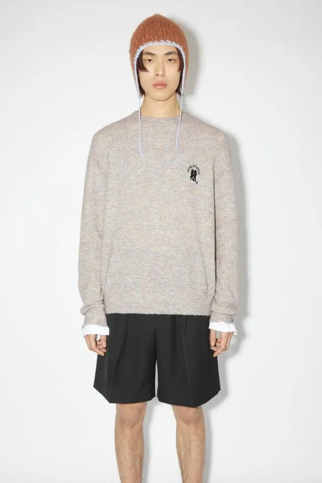 Acne Studios Knitwear Man Embroidered Logo Jumper Light GreyBrown Melange