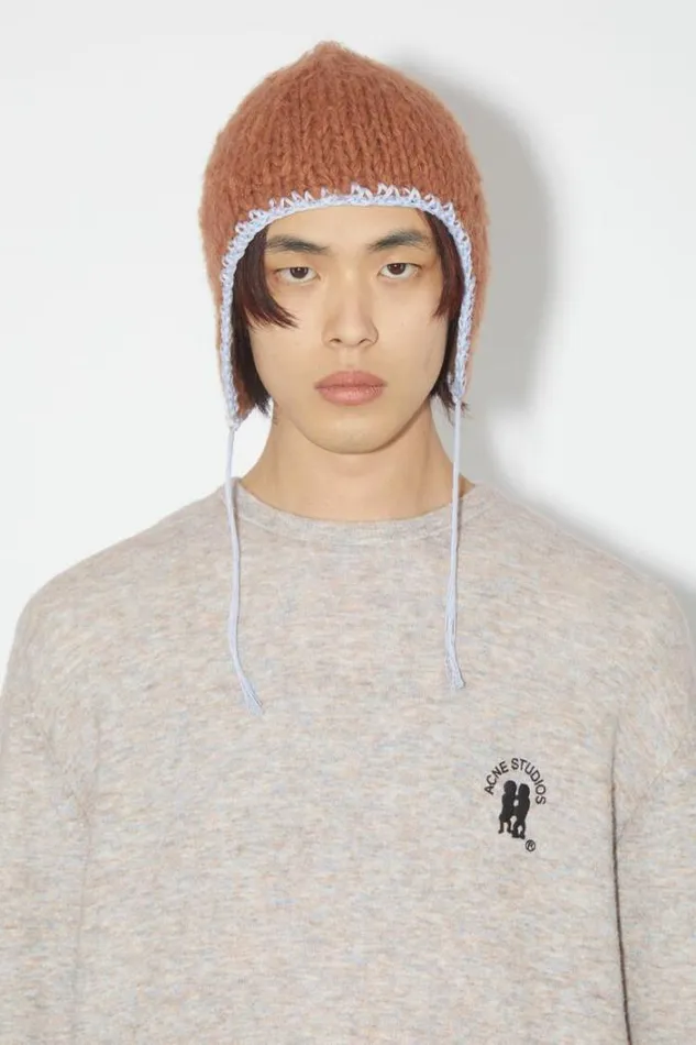 Acne Studios Knitwear Man Embroidered Logo Jumper Light GreyBrown Melange