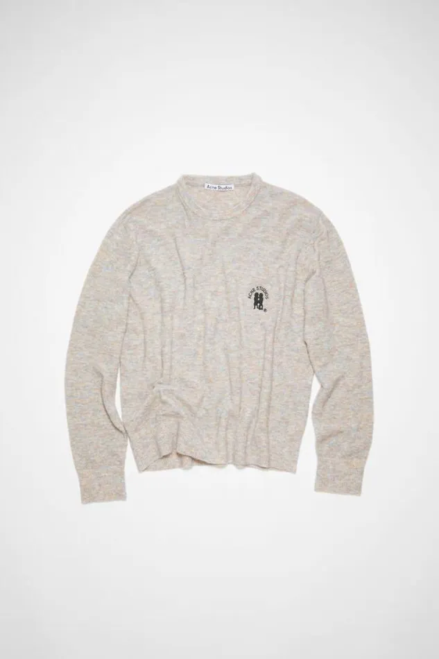 Acne Studios Knitwear Man Embroidered Logo Jumper Light GreyBrown Melange