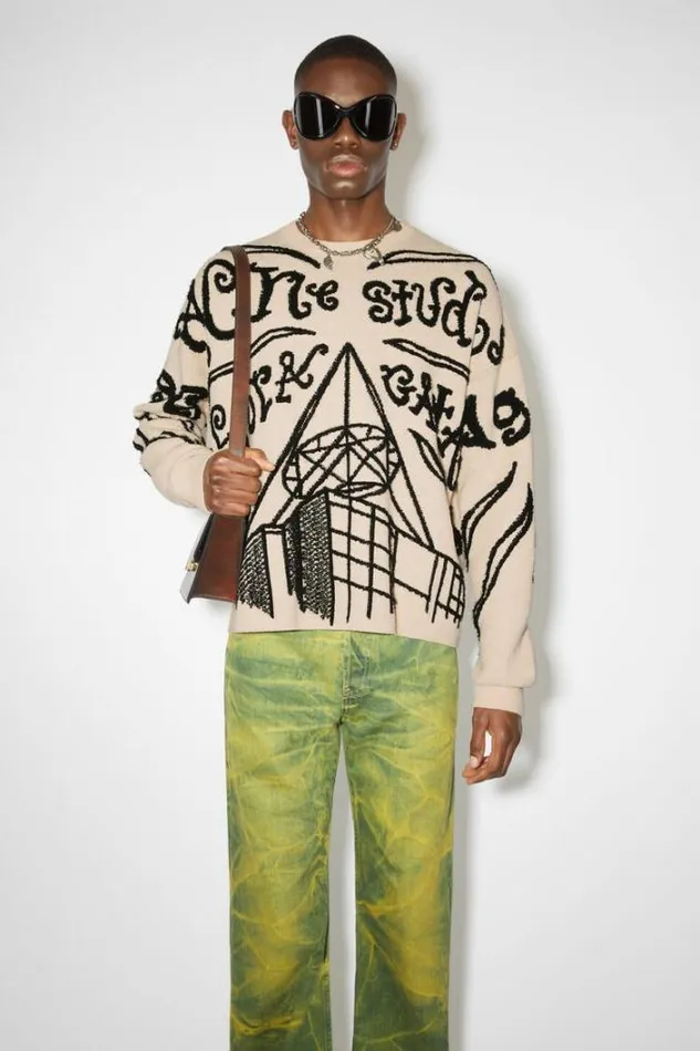 Acne Studios Knitwear Man Jacquard Logo Jumper EcruBlack