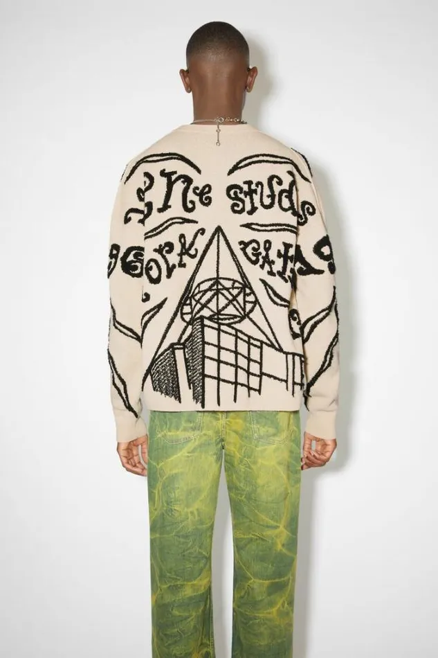 Acne Studios Knitwear Man Jacquard Logo Jumper EcruBlack