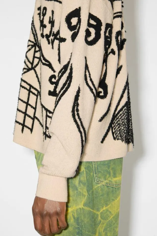 Acne Studios Knitwear Man Jacquard Logo Jumper EcruBlack