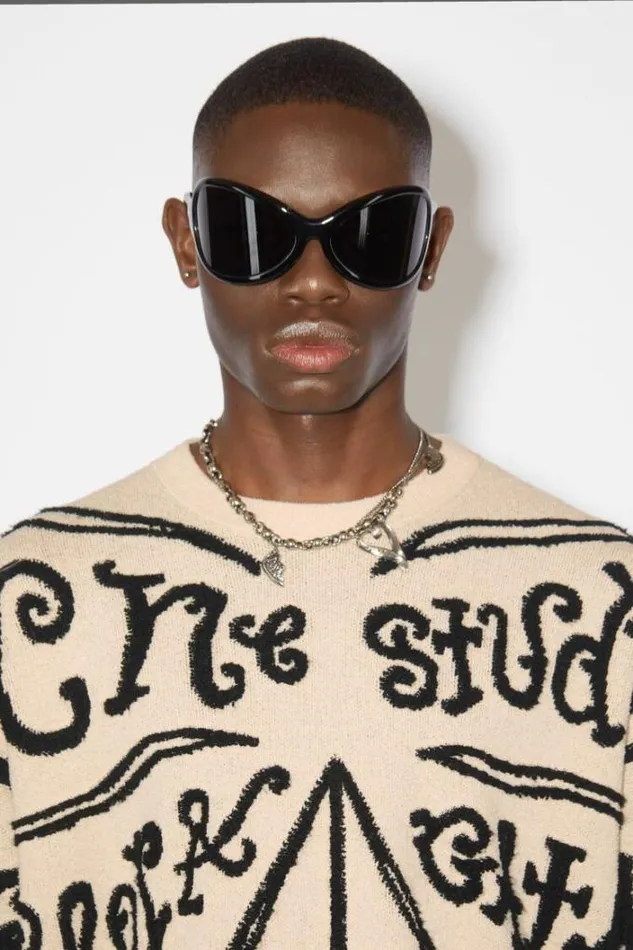 Acne Studios Knitwear Man Jacquard Logo Jumper EcruBlack