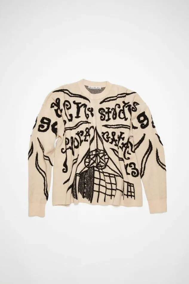 Acne Studios Knitwear Man Jacquard Logo Jumper EcruBlack