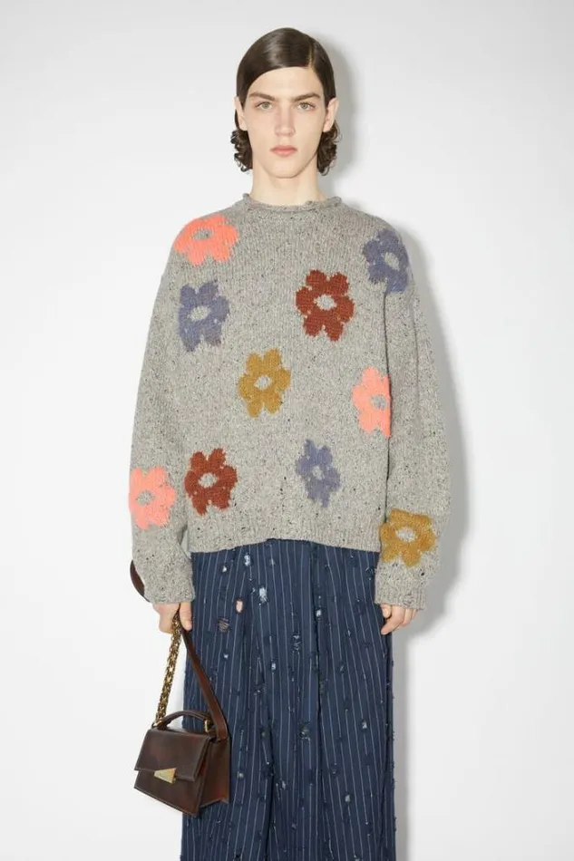 Acne Studios Knitwear Man Jacquard Wool Blend Jumper Grey Melange