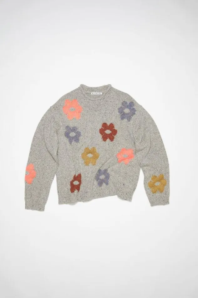 Acne Studios Knitwear Man Jacquard Wool Blend Jumper Grey Melange