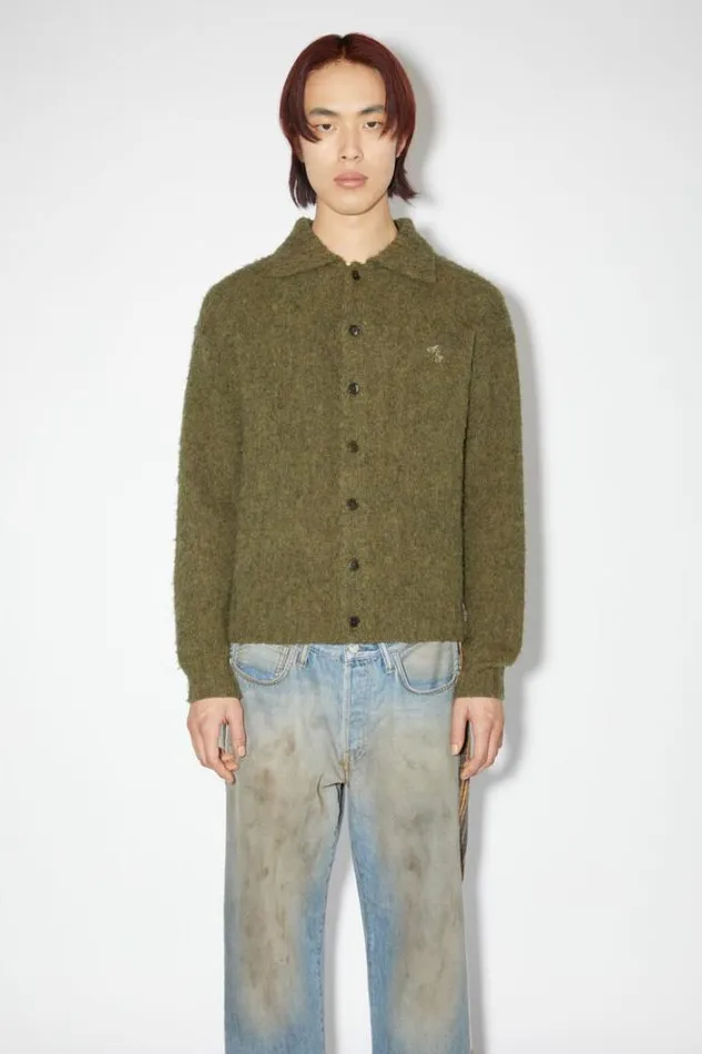 Acne Studios Knitwear Man Polo Wool Cardigan Dark Olive
