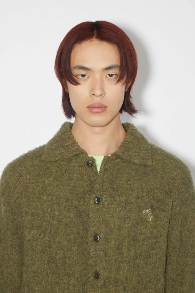 Acne Studios Knitwear Man Polo Wool Cardigan Dark Olive