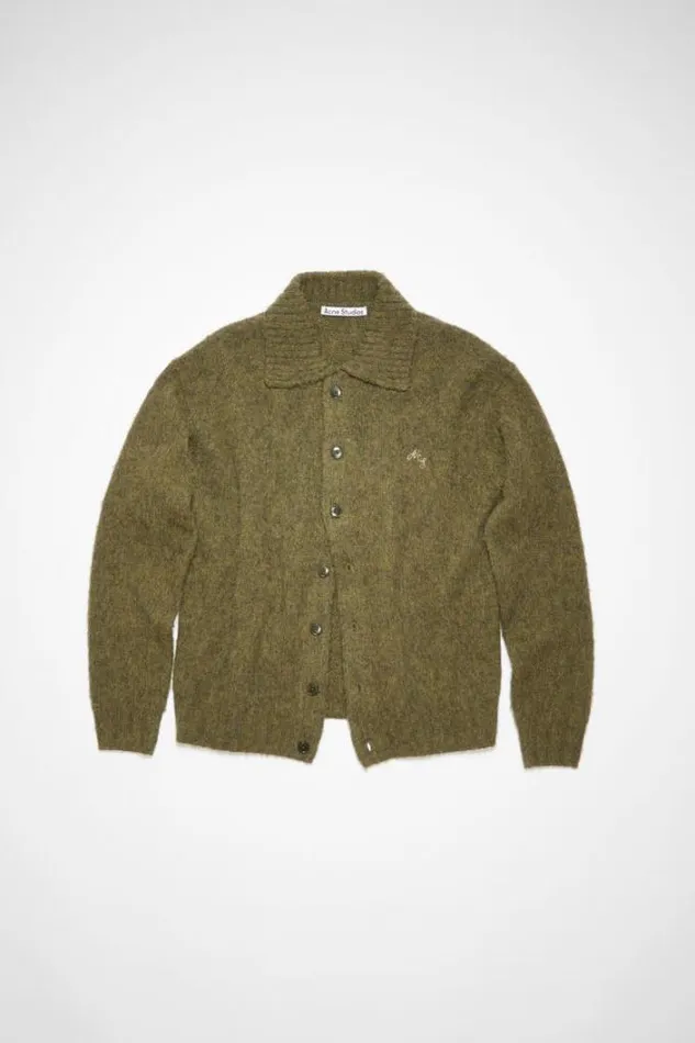 Acne Studios Knitwear Man Polo Wool Cardigan Dark Olive