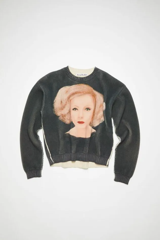 Acne Studios Knitwear Man Printed Sweater Washed Black