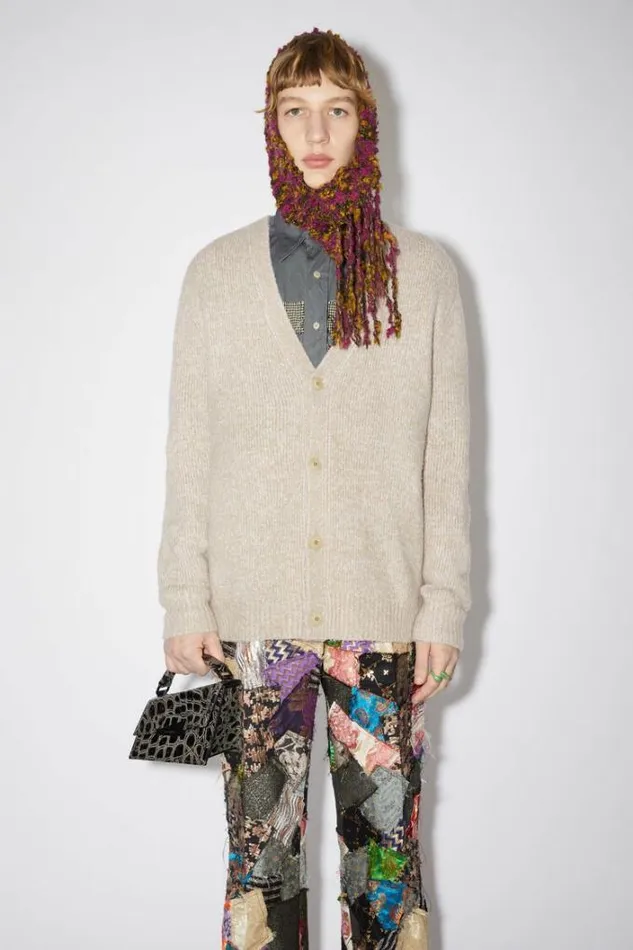 Acne Studios Knitwear Man Woolblend Vneck Cardigan Light Taupe