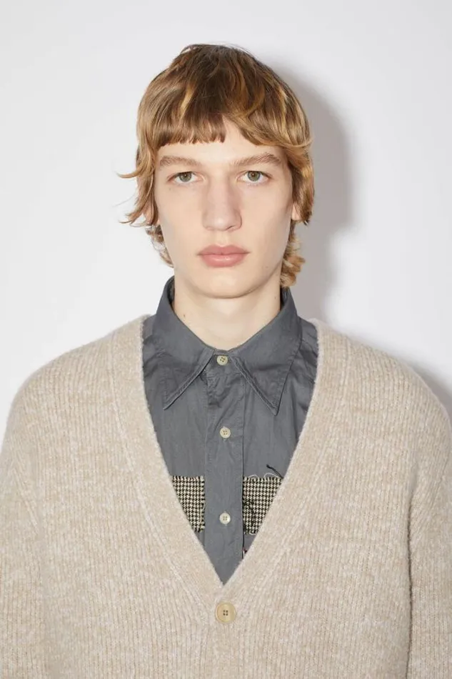 Acne Studios Knitwear Man Woolblend Vneck Cardigan Light Taupe