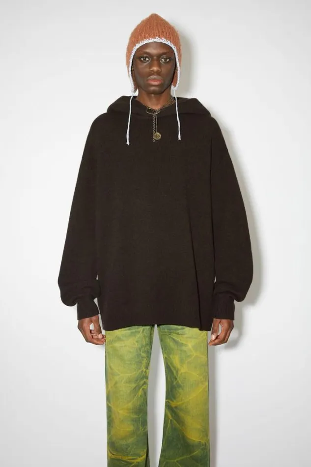 Acne Studios Knitwear Man Wool Cashmere Hoodie Dark Brown
