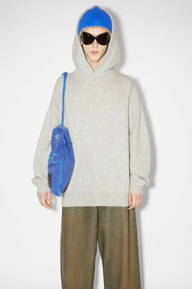 Acne Studios Knitwear Man Wool Cashmere Hoodie Light Grey Melange
