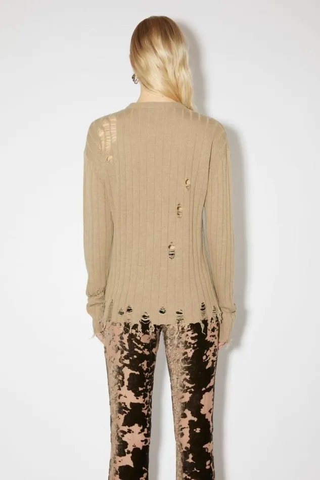 Acne Studios Knitwear Woman Distressed Polo Shirt Camel Brown