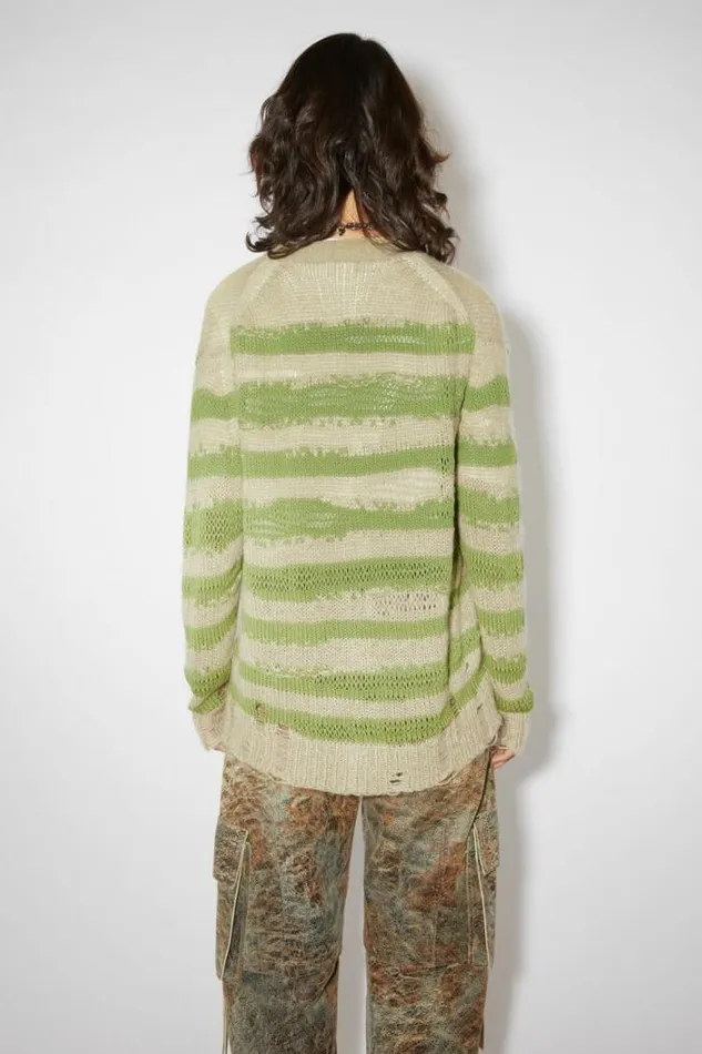 Acne Studios Knitwear Woman Distressed Stripe Cardigan Sage GreenApple Green