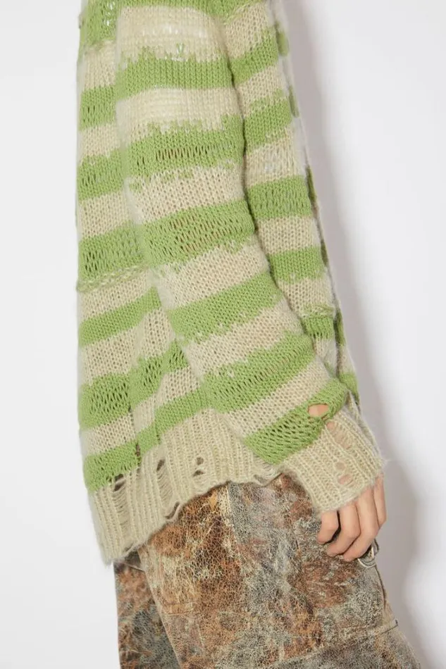 Acne Studios Knitwear Woman Distressed Stripe Cardigan Sage GreenApple Green