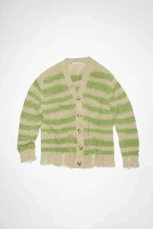 Acne Studios Knitwear Woman Distressed Stripe Cardigan Sage GreenApple Green