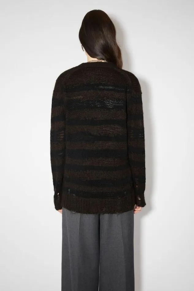 Acne Studios Knitwear Woman Distressed Stripe Cardigan Warm Charcoal GreyBlack