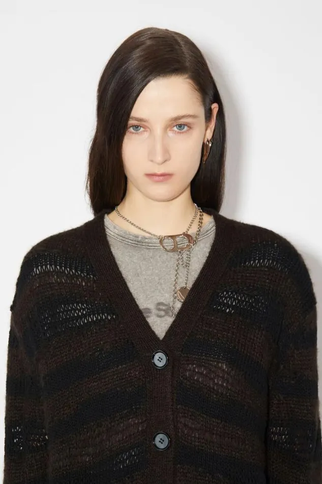 Acne Studios Knitwear Woman Distressed Stripe Cardigan Warm Charcoal GreyBlack