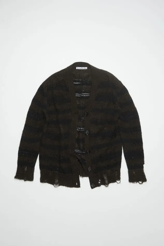 Acne Studios Knitwear Woman Distressed Stripe Cardigan Warm Charcoal GreyBlack